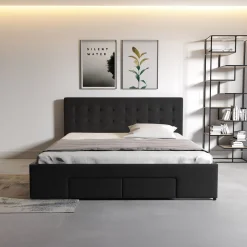 Milo - Tweepersoonsbed met lades - Zwart - 180x200 cm