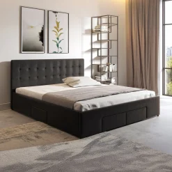Milo - Tweepersoonsbed met lades - Zwart - 180x200 cm