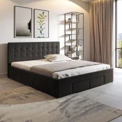 Milo - Tweepersoonsbed met lades - Zwart - 160x200 cm