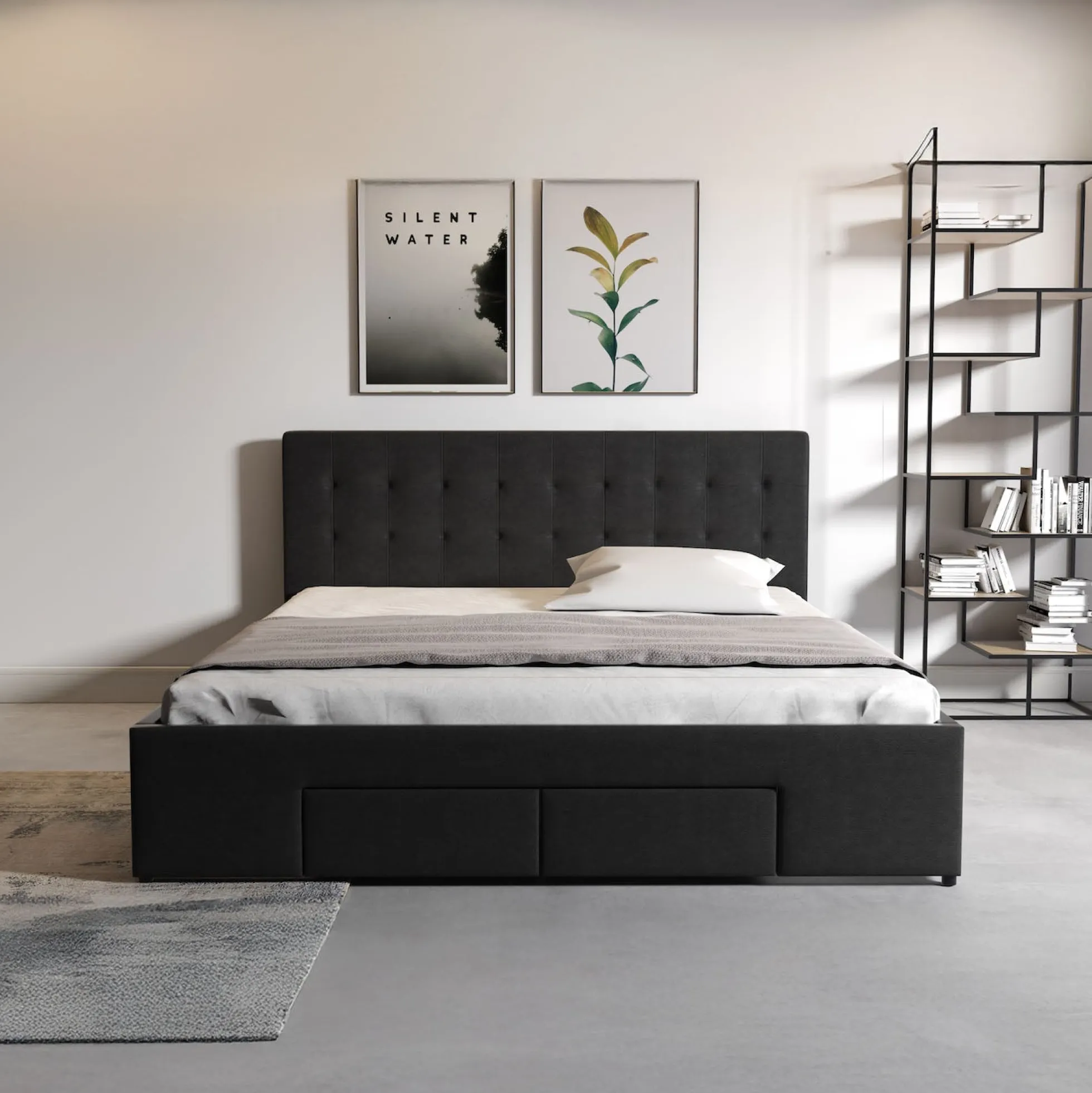 Milo - Tweepersoonsbed met lades - Zwart - 160x200 cm