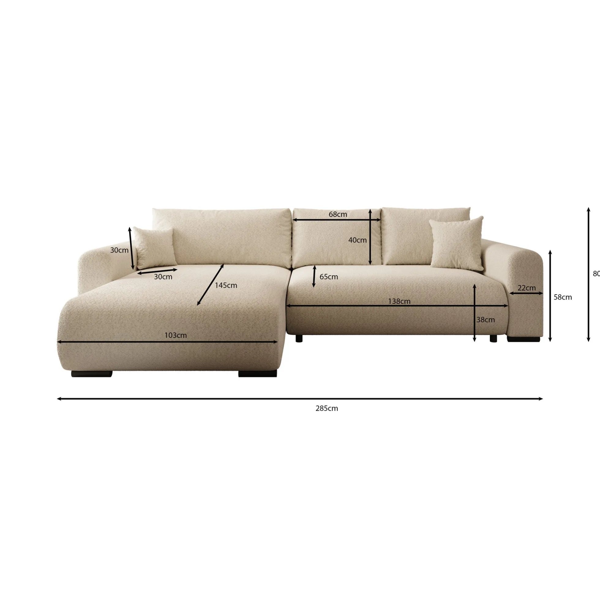 Mindin - Hoekbank 3-zits met chaise longue - Velvet zwart - Universeel