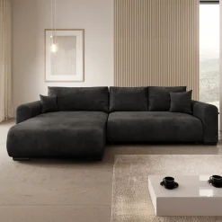 Mindin - Hoekbank 3-zits met chaise longue - Velvet zwart - Universeel