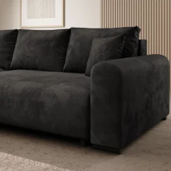 Mindin - Hoekbank 3-zits met chaise longue - Velvet zwart - Universeel