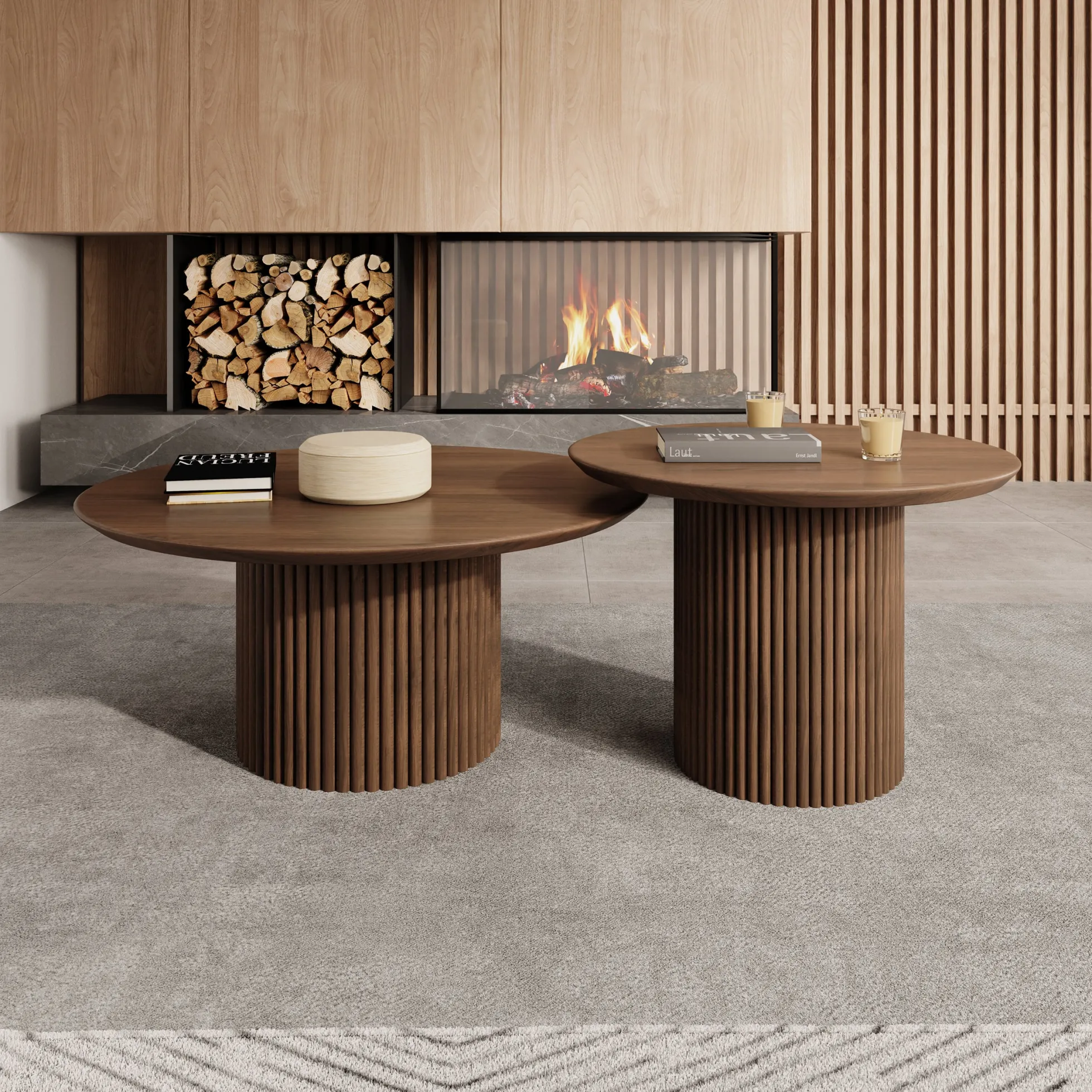 Mixx - Salontafel set van 2 - Walnootpatroon - 80x36 cm