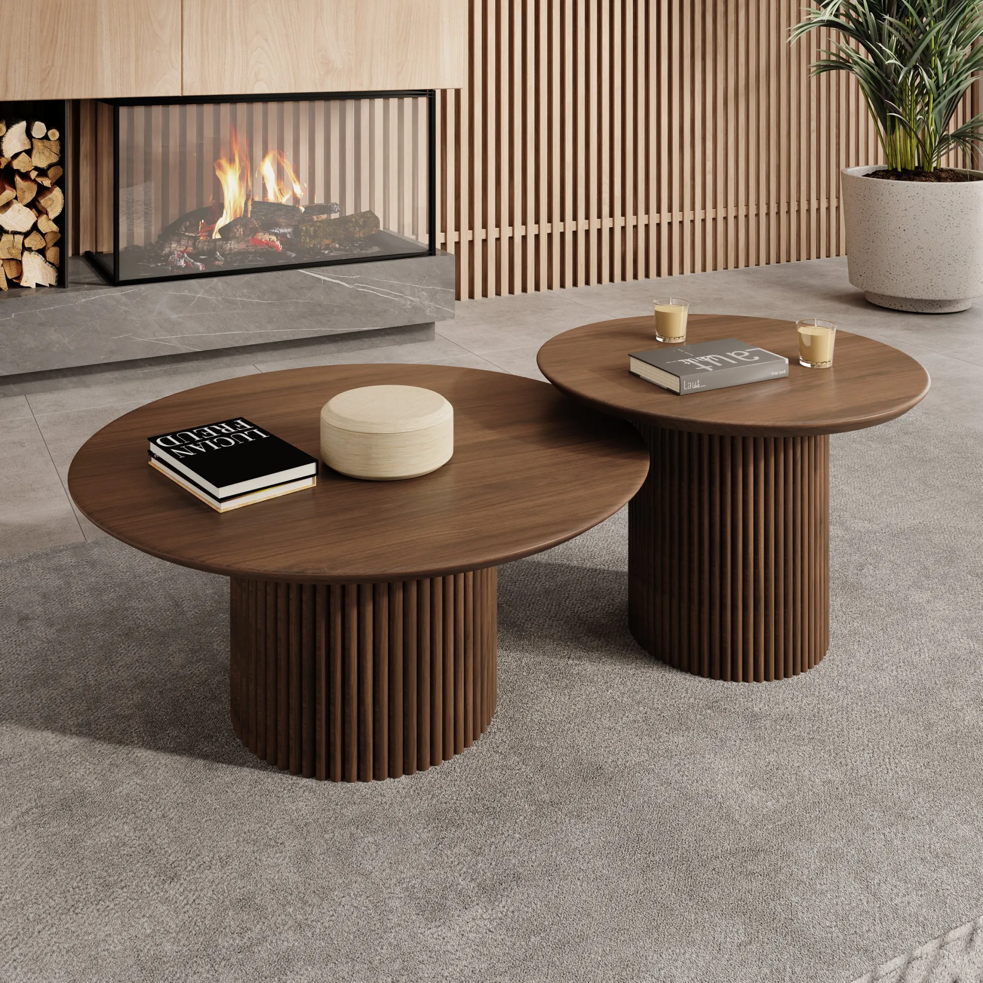 Mixx - Salontafel set van 2 - Walnootpatroon - 80x36 cm