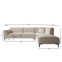 Moana - Hoekbank 4-zits met chaise longue - Ribstof beige - Rechts
