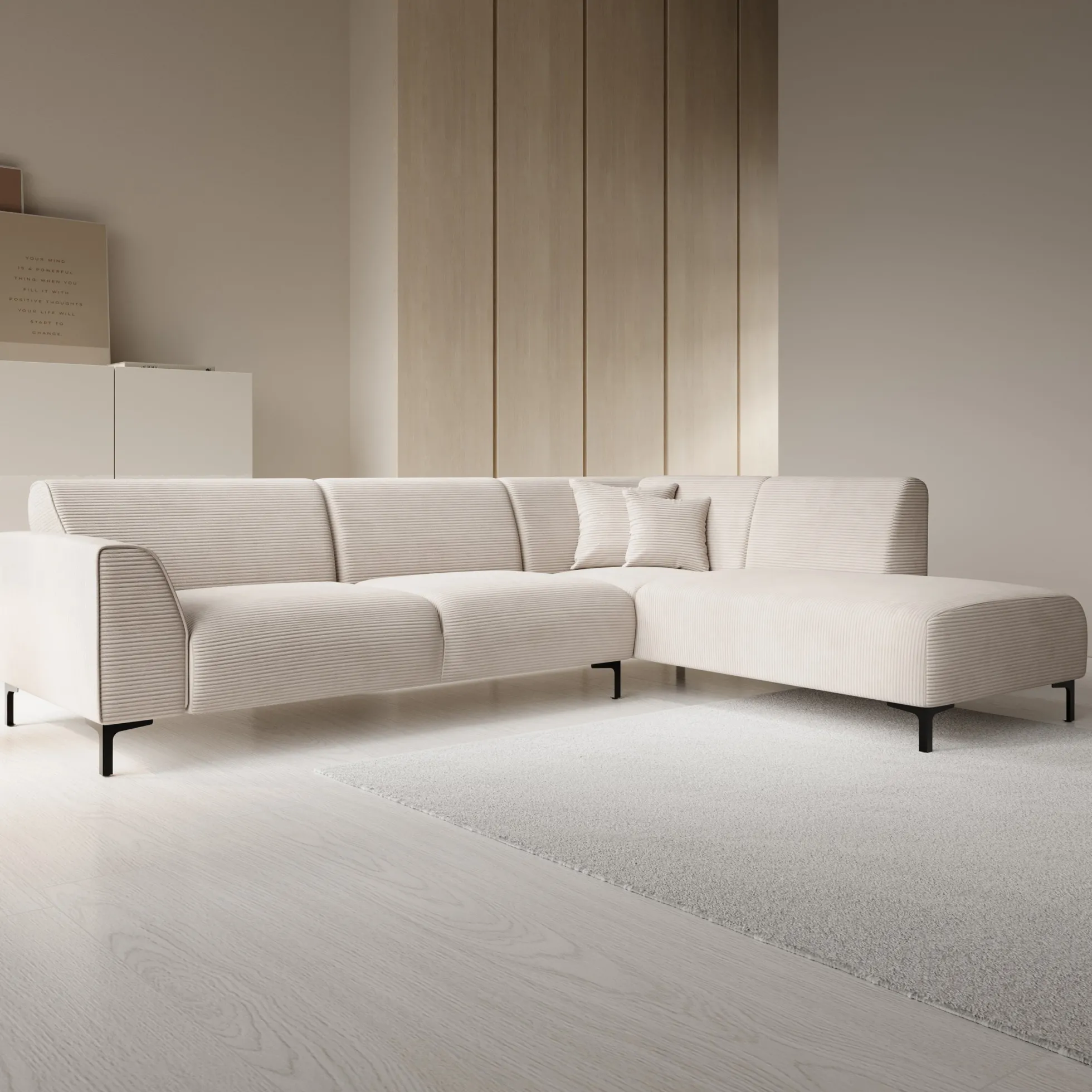 Moana - Hoekbank 4-zits met chaise longue - Ribstof beige - Rechts
