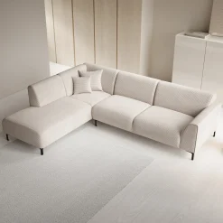 Moana - Hoekbank 4-zits met chaise longue - Ribstof beige - Links