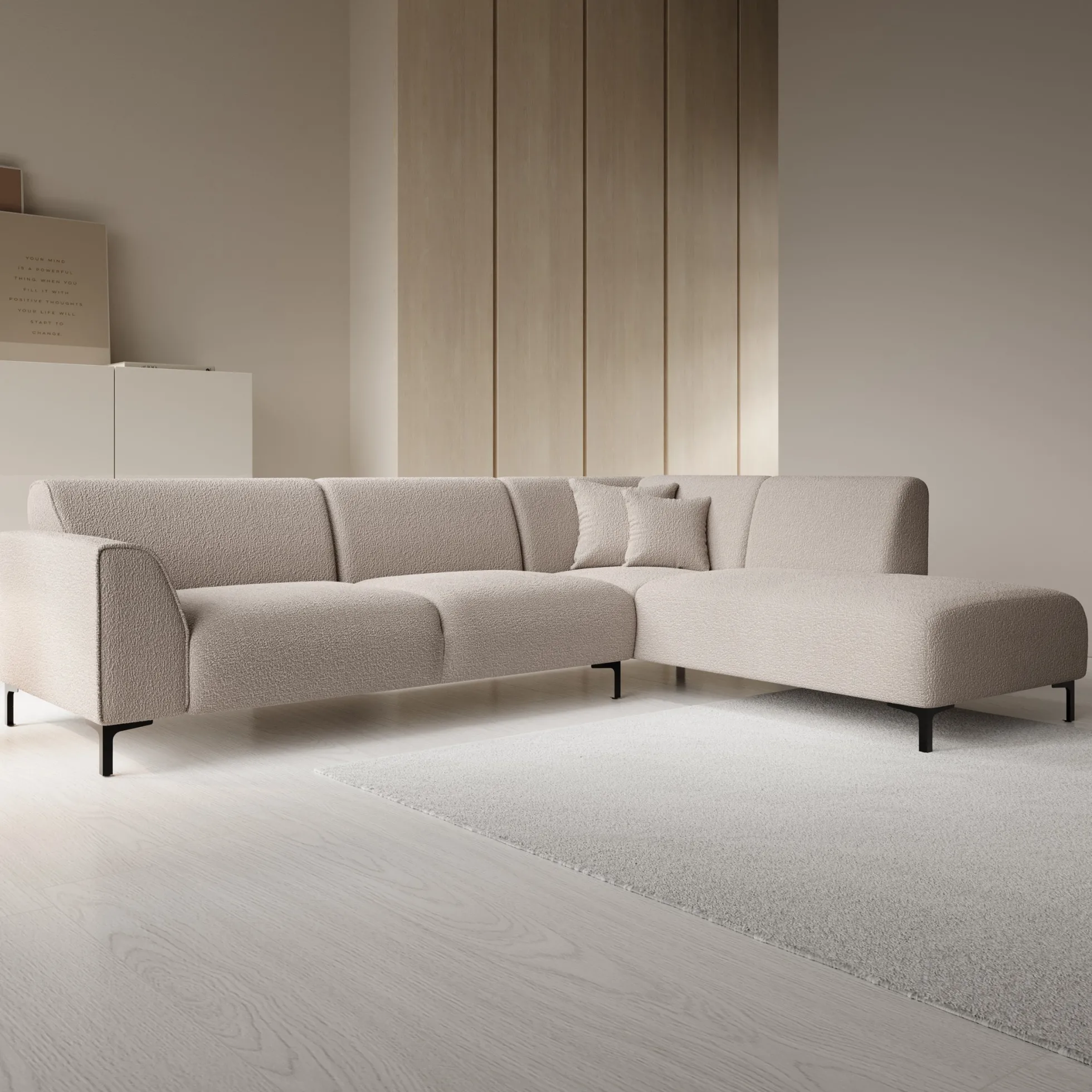 Moana - Hoekbank 4-zits met chaise longue - Teddystof beige - Rechts