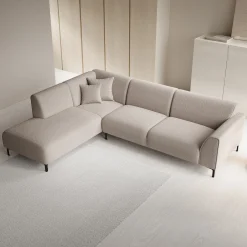 Moana - Hoekbank 4-zits met chaise longue - Teddystof beige - Links