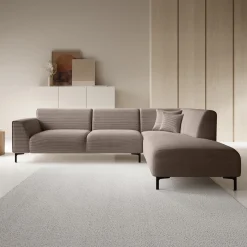 Moana - Hoekbank 4-zits met chaise longue - Ribstof bruin - Rechts
