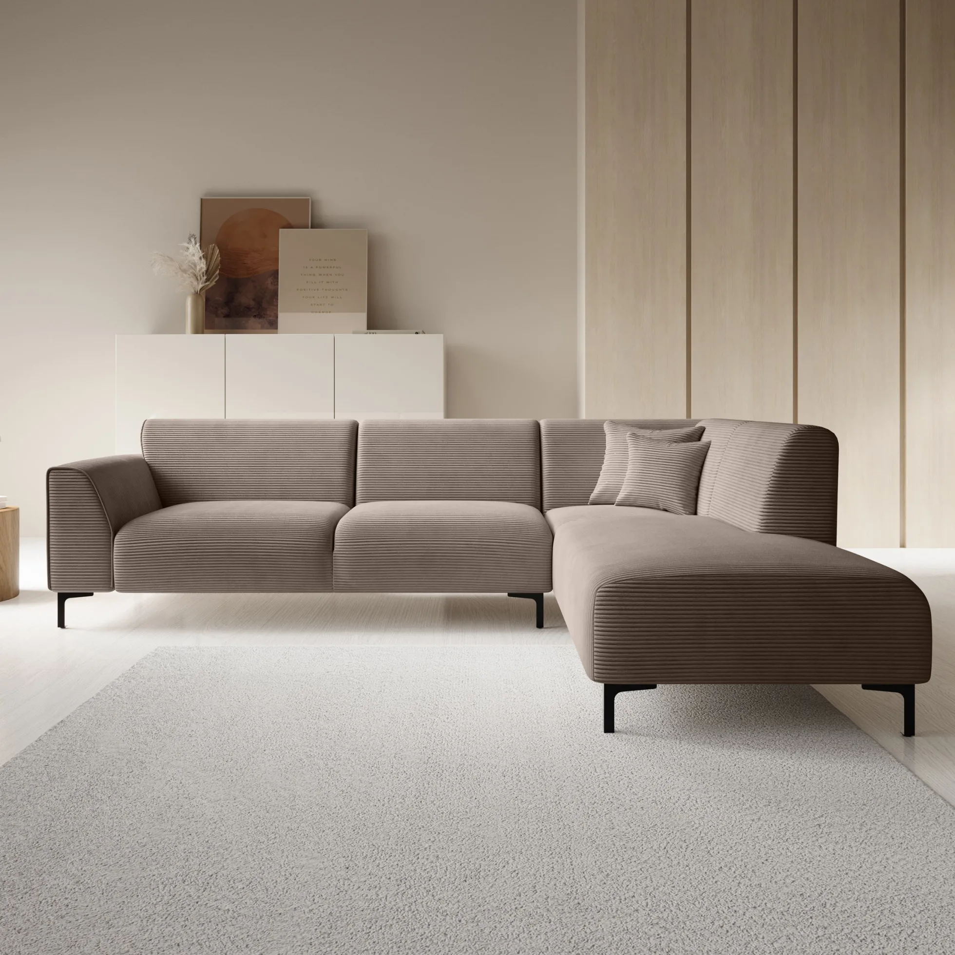 Moana - Hoekbank 4-zits met chaise longue - Ribstof bruin - Rechts