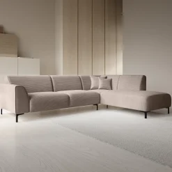 Moana - Hoekbank 4-zits met chaise longue - Ribstof bruin - Rechts