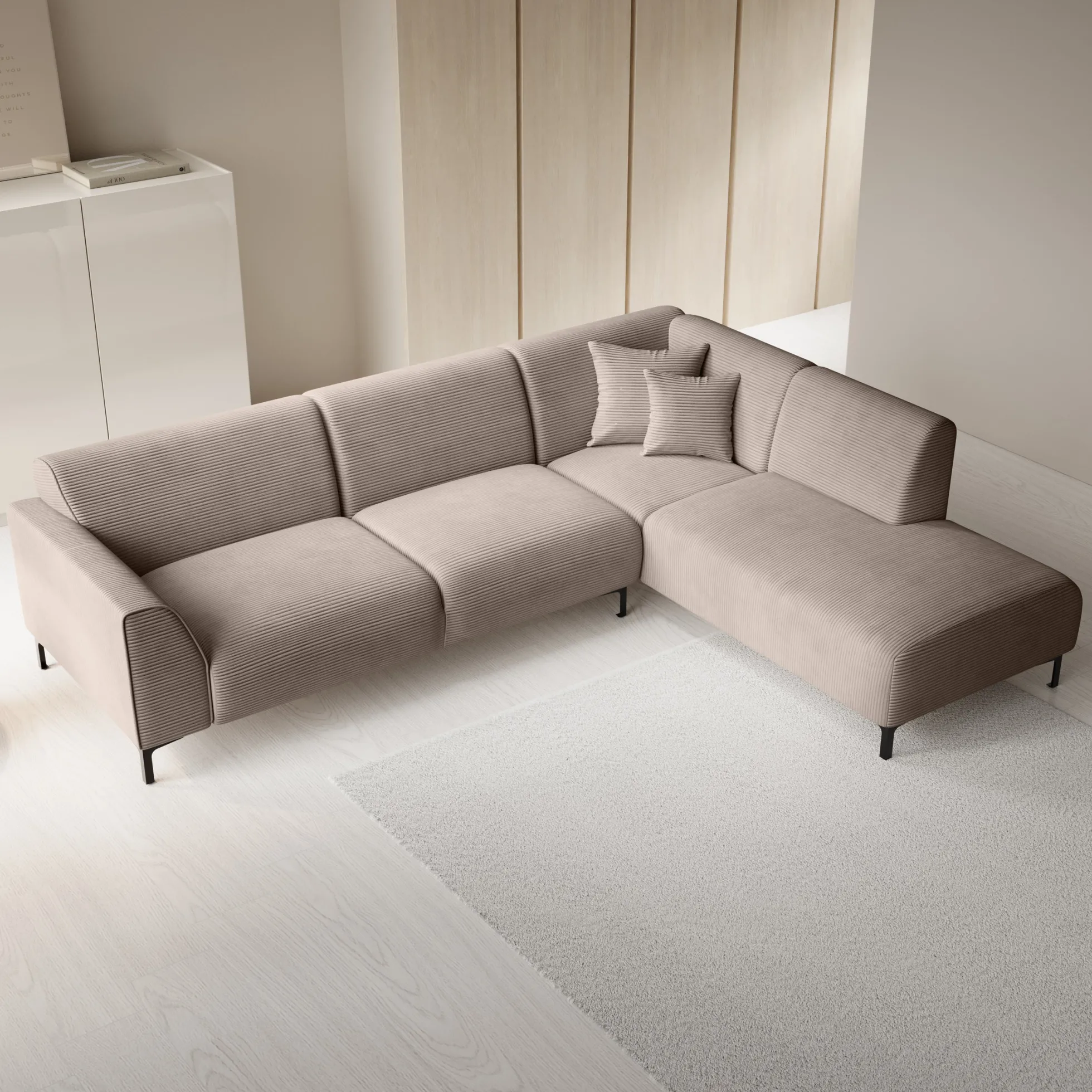 Moana - Hoekbank 4-zits met chaise longue - Ribstof bruin - Rechts