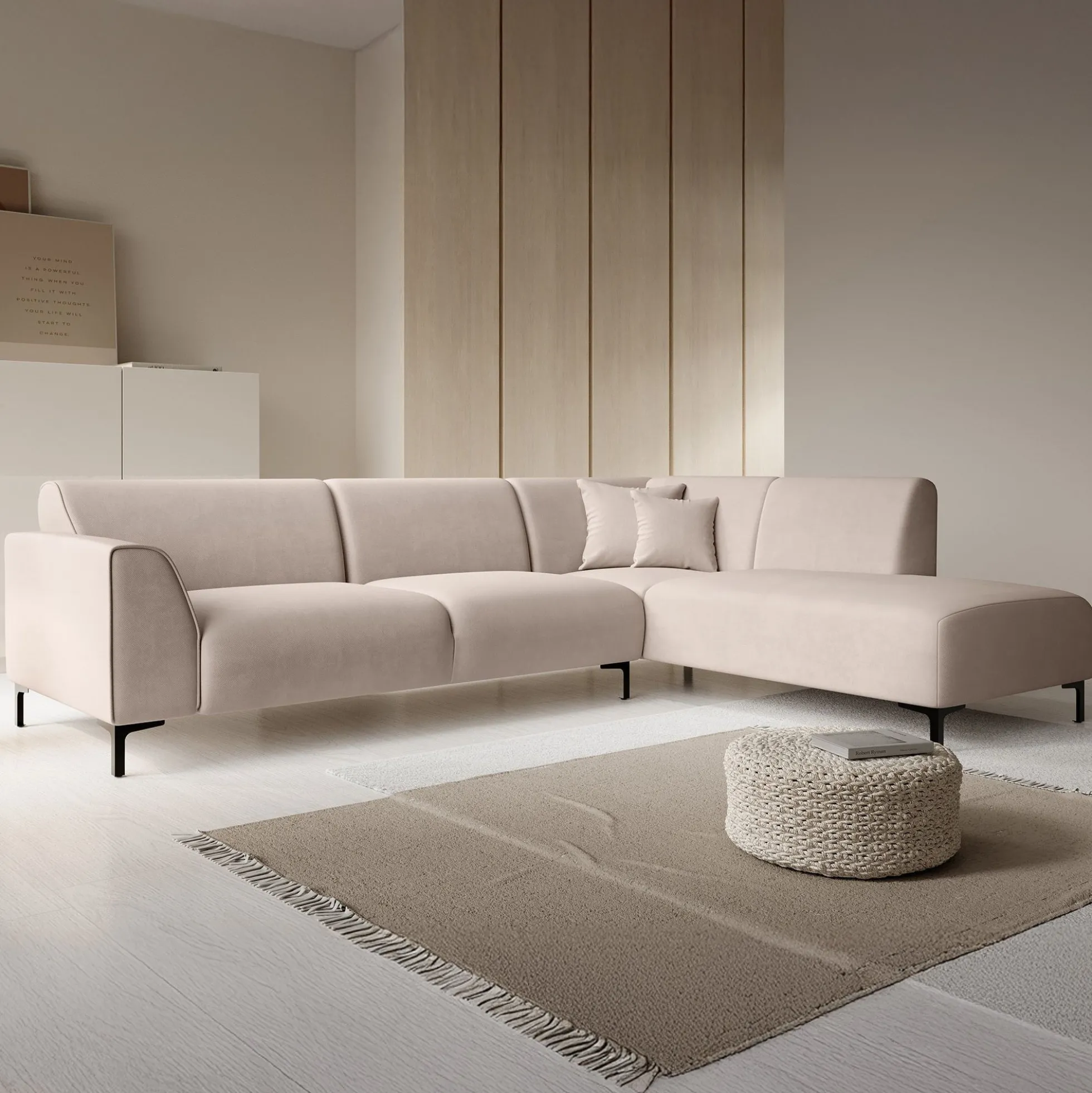 Moana - Hoekbank 4-zits met chaise longue - Stof beige - Rechts