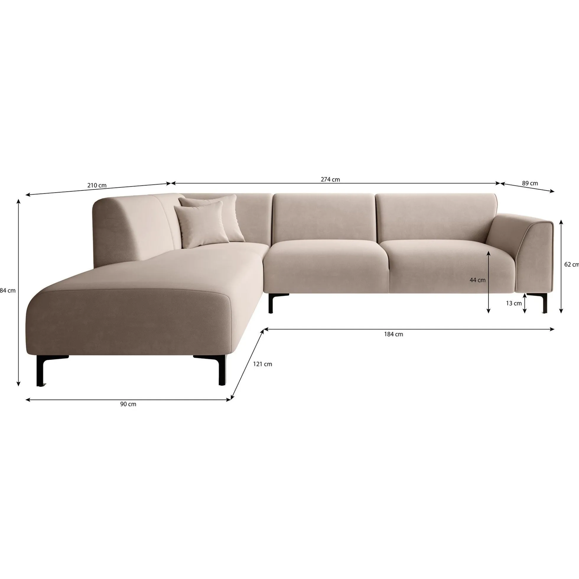 Moana - Hoekbank 4-zits met chaise longue - Stof beige - Links