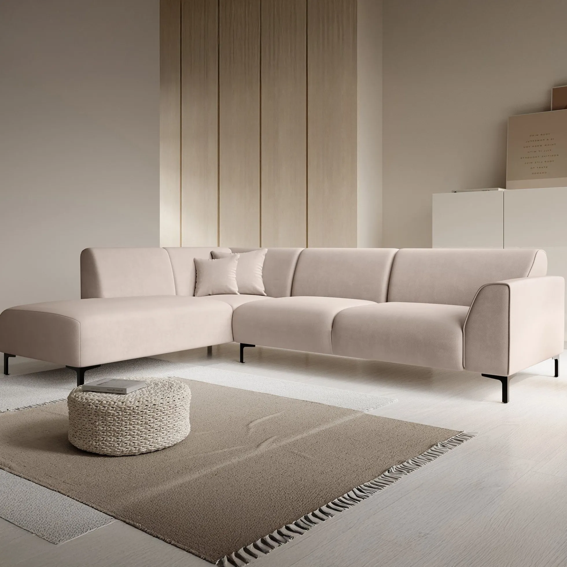 Moana - Hoekbank 4-zits met chaise longue - Stof beige - Links