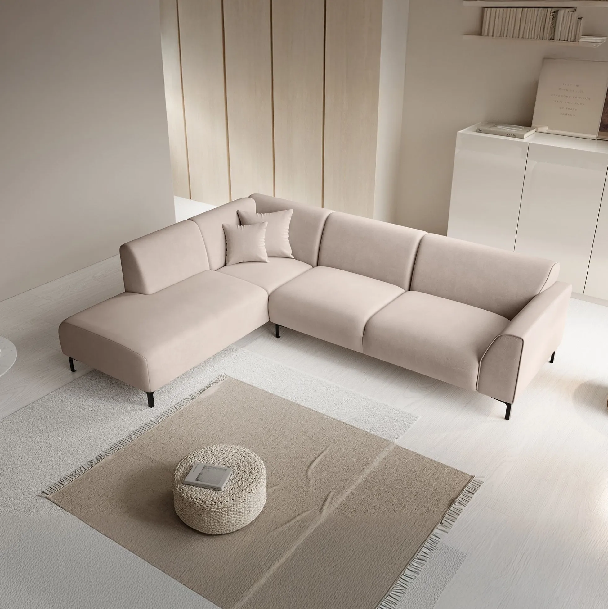 Moana - Hoekbank 4-zits met chaise longue - Stof beige - Links