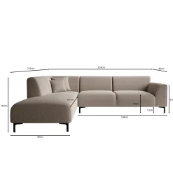 Moana - Hoekbank 4-zits met chaise longue - Ribstof bruin - Links