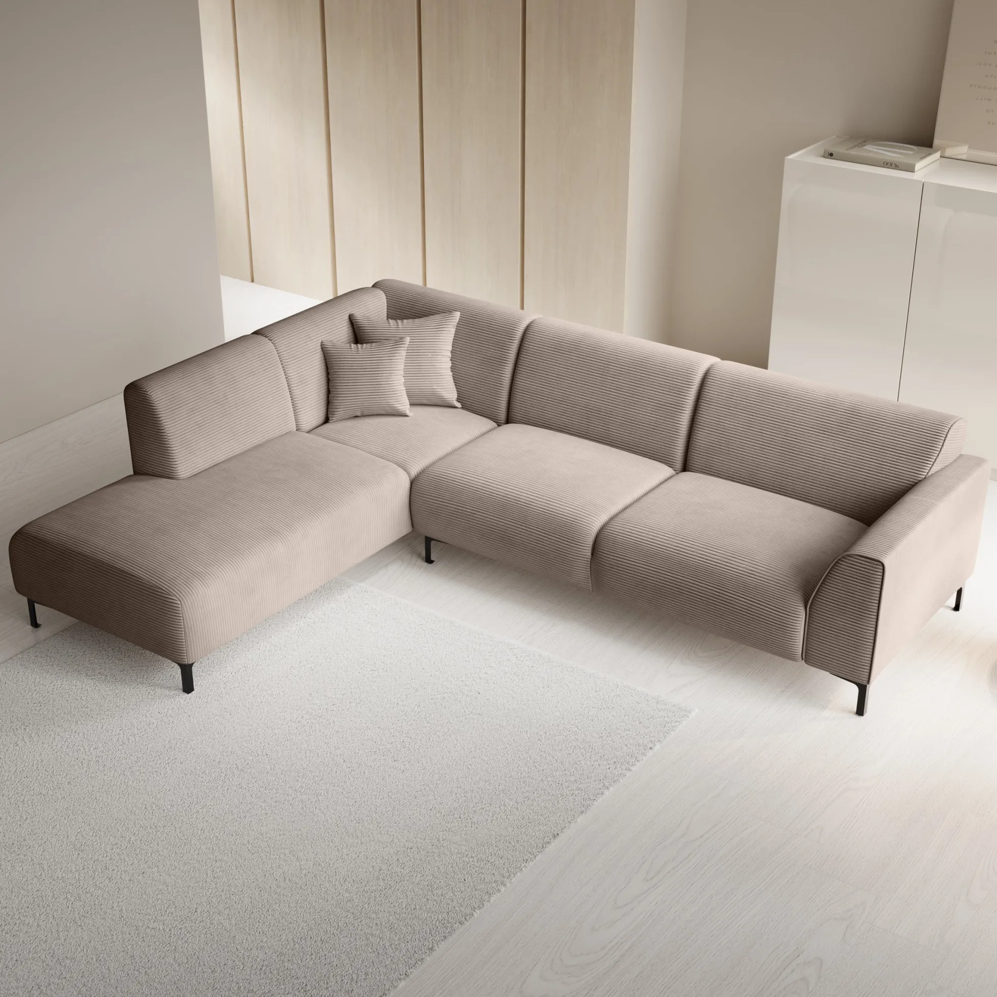 Moana - Hoekbank 4-zits met chaise longue - Ribstof bruin - Links