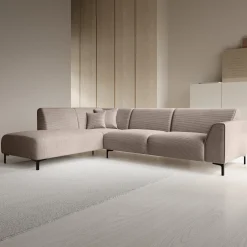 Moana - Hoekbank 4-zits met chaise longue - Ribstof bruin - Links