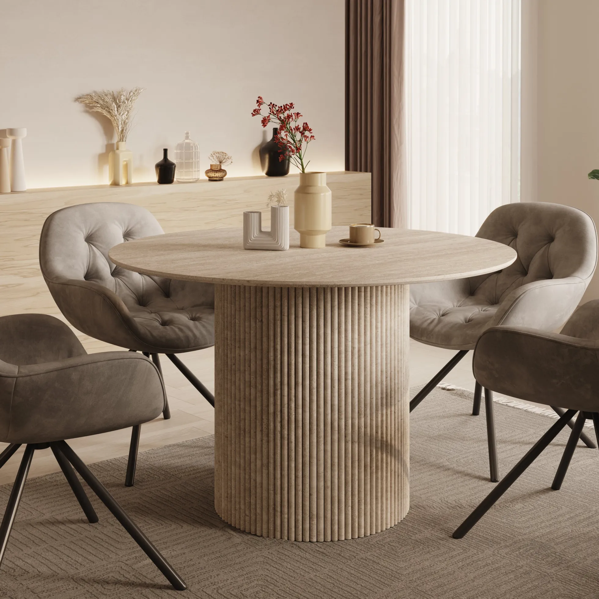 Modena - Eetkamertafel - Travertin - 120x120x76 cm