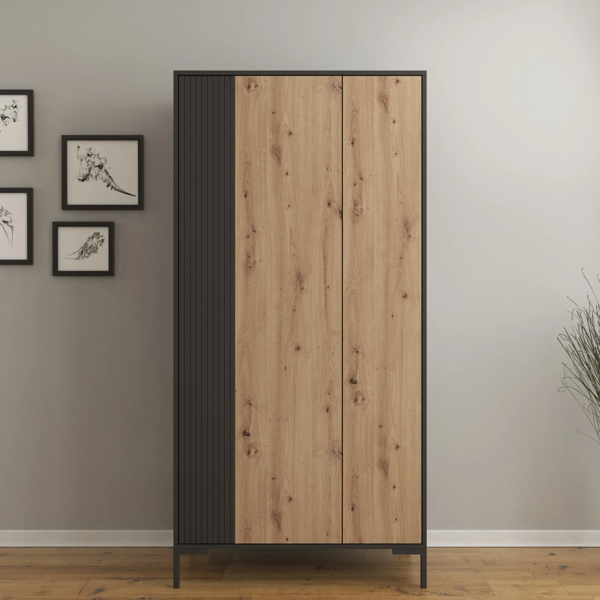Molina - Kledingkast 2-deurs - Eiken - 90x55x184 cm