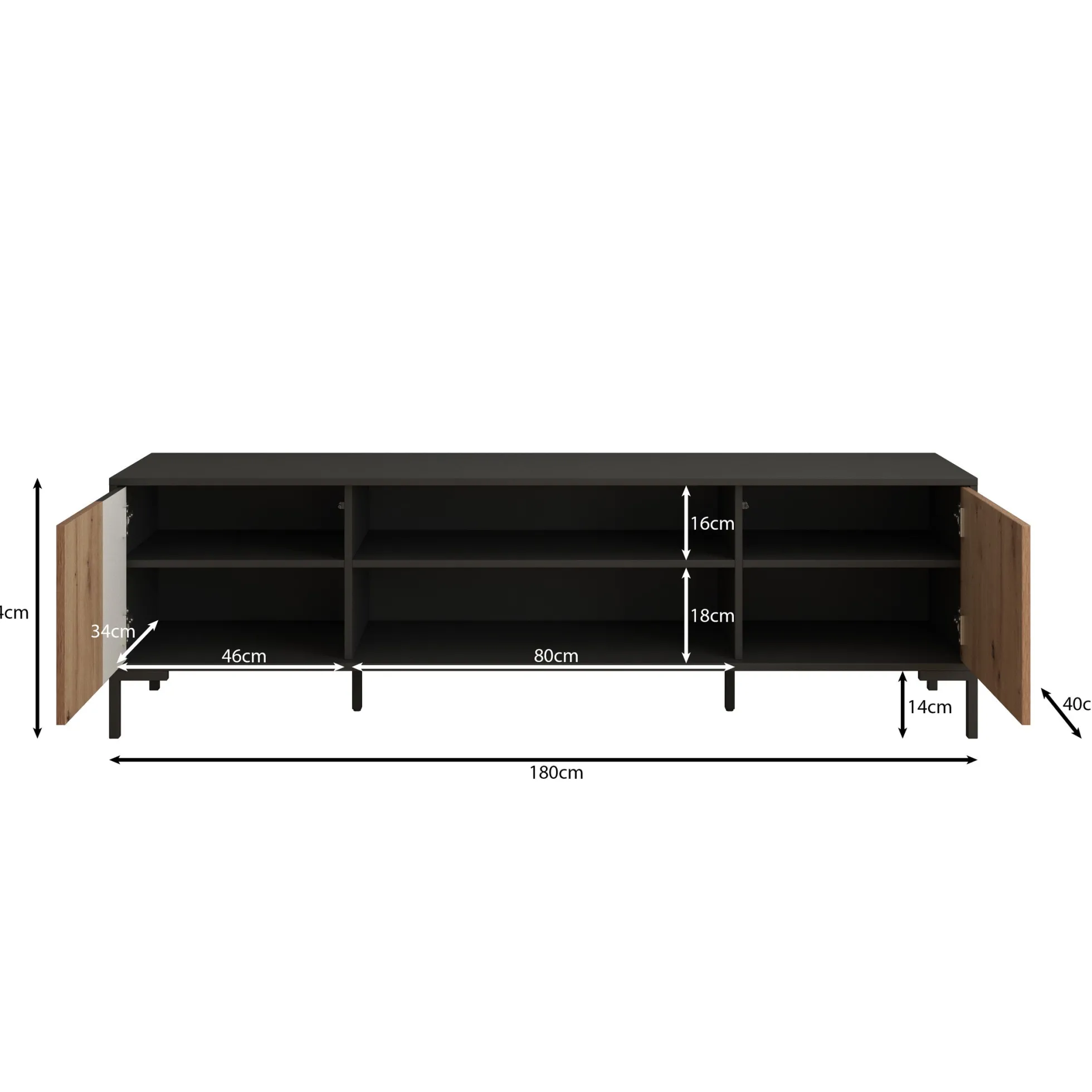 Molina - TV-Meubel - Zwart - 180 cm