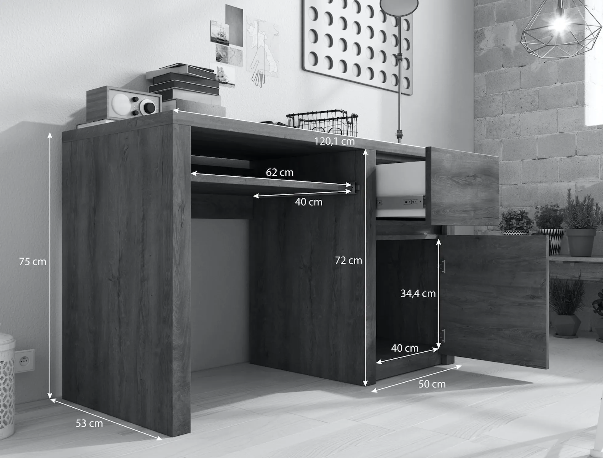 Monaco - Bureau - Truffel eiken - 120x53 cm