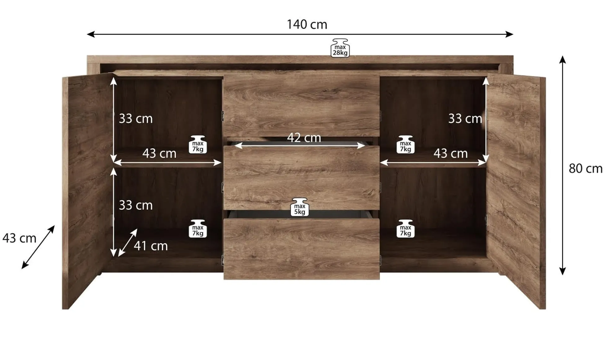 Monaco - Dressoir - Eiken - 140x43x80 cm