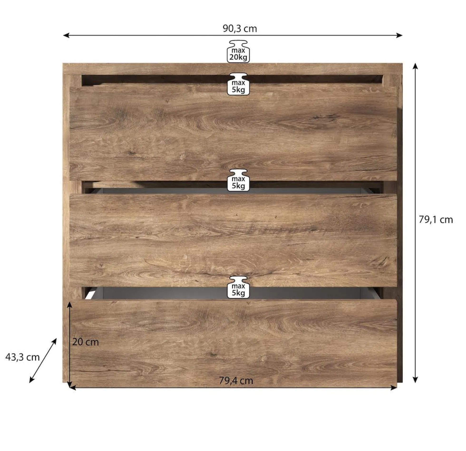 Monaco - Dressoir - Eiken - 90x43x80 cm