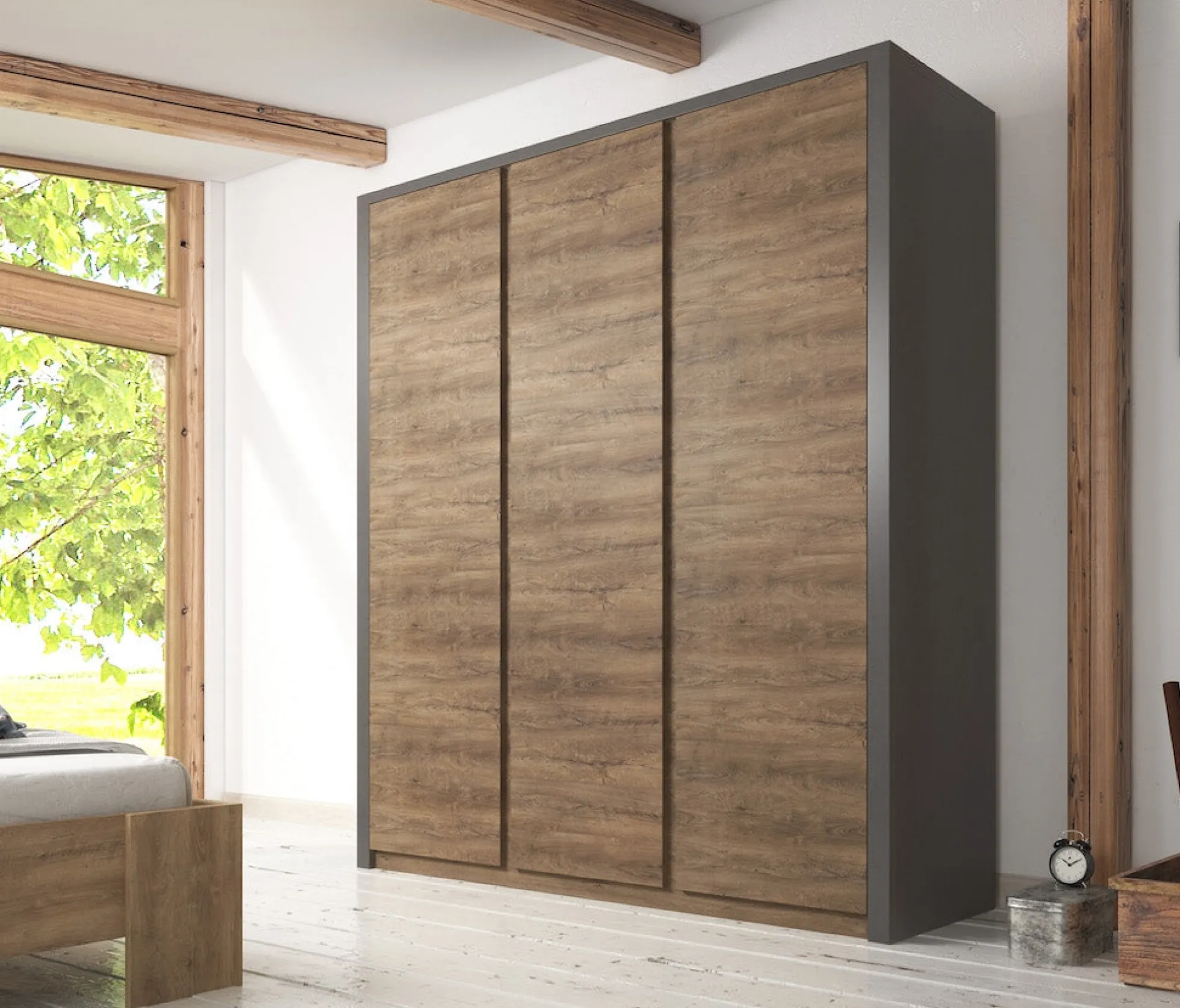 Monaco - Kledingkast 3-deurs - Eiken/grijs - 166x53x197 cm