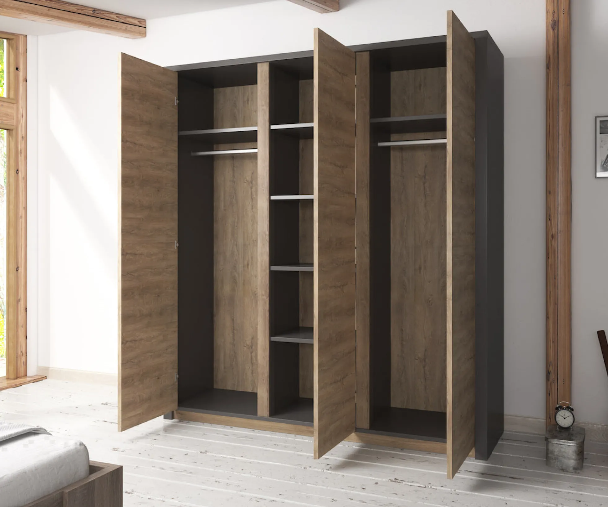 Monaco - Kledingkast 3-deurs - Eiken/grijs - 166x53x197 cm