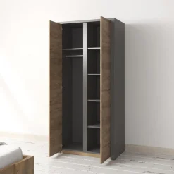 Monaco - Kledingkast 2-deurs - Eiken/grijs - 90x53x197 cm