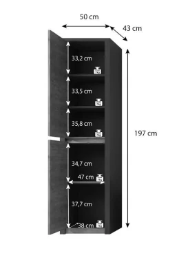Monaco - Opbergkast met 2 deuren - Eiken - 50x43x197 cm