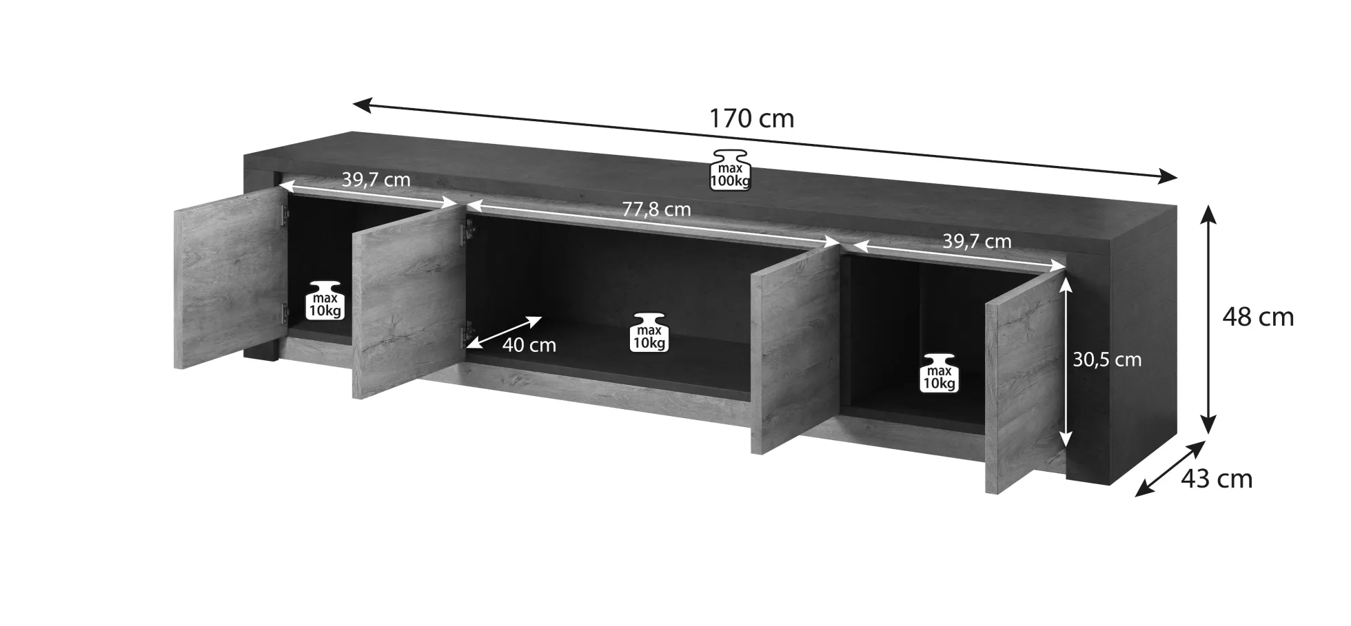 Monaco - TV-Meubel - Eiken - 170 cm