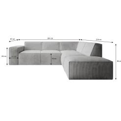 Monet - Hoekbank 4-zits met chaise longue - Ribstof beige - Rechts