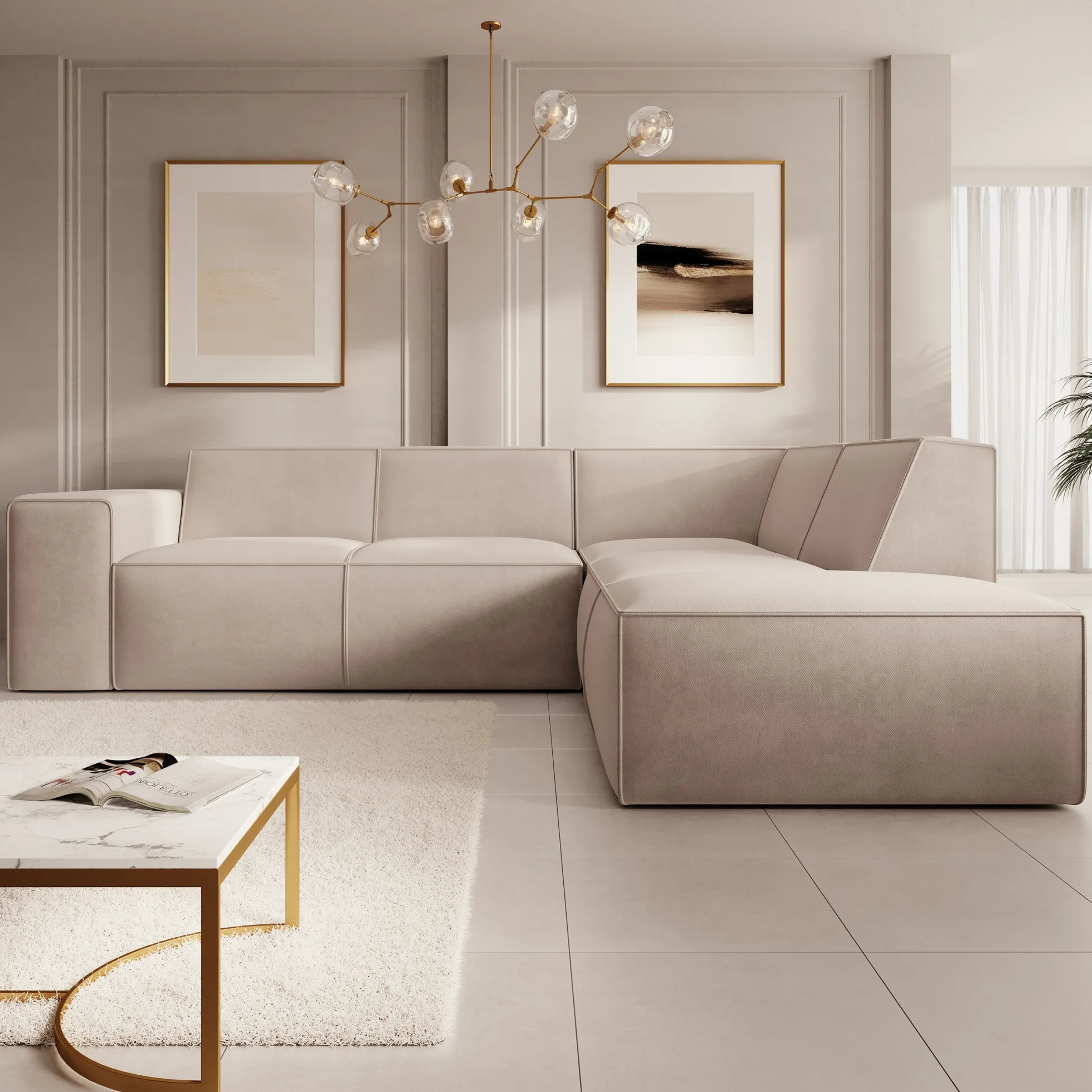 Monet - Hoekbank 4-zits met chaise longue - Stof beige - Rechts - 261x