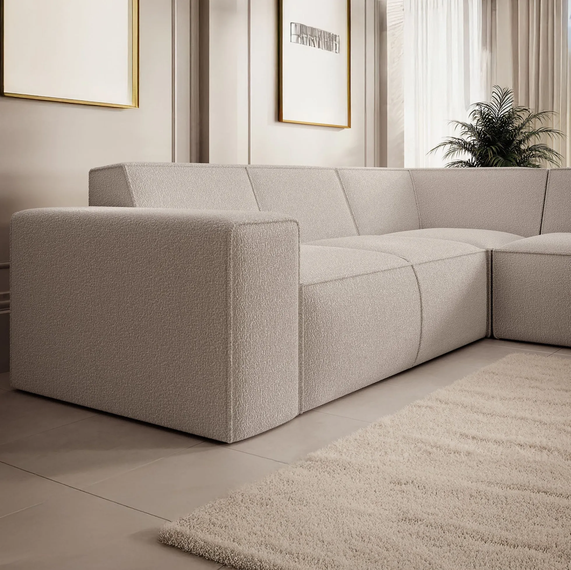 Monet - Hoekbank 4-zits met chaise longue - Teddystof beige - Rechts