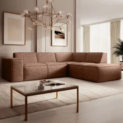 Monet - Hoekbank 4-zits met chaise longue - Kunstleer cognac - Rechts