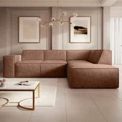 Monet - Hoekbank 4-zits met chaise longue - Kunstleer cognac - Rechts