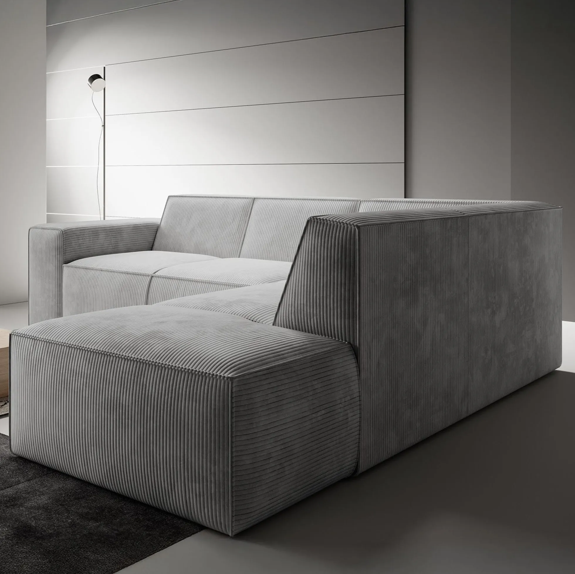Monet - Hoekbank 4-zits met chaise longue - Ribstof grijs - Rechts