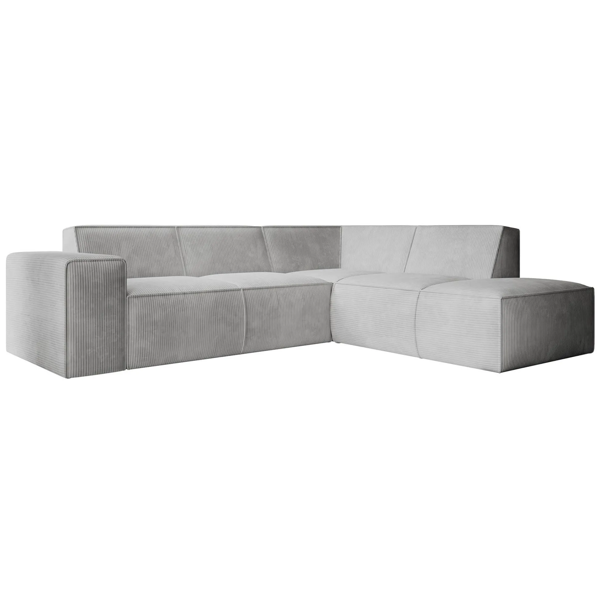 Monet - Hoekbank 4-zits met chaise longue - Ribstof grijs - Rechts