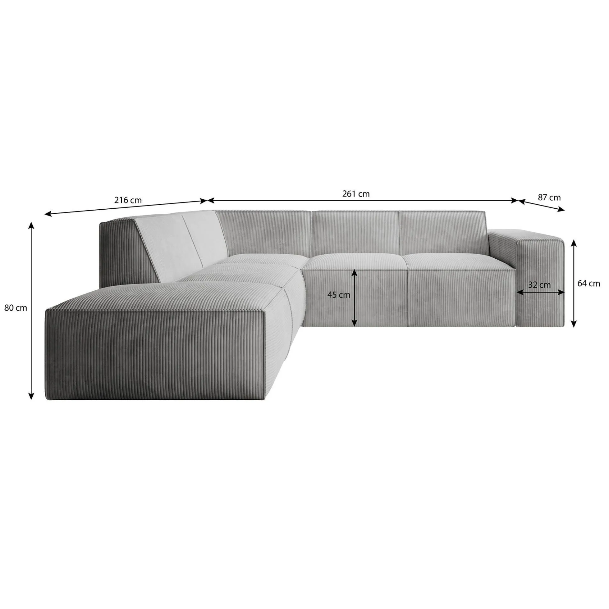 Monet - Hoekbank 4-zits met chaise longue - Ribstof beige - Links