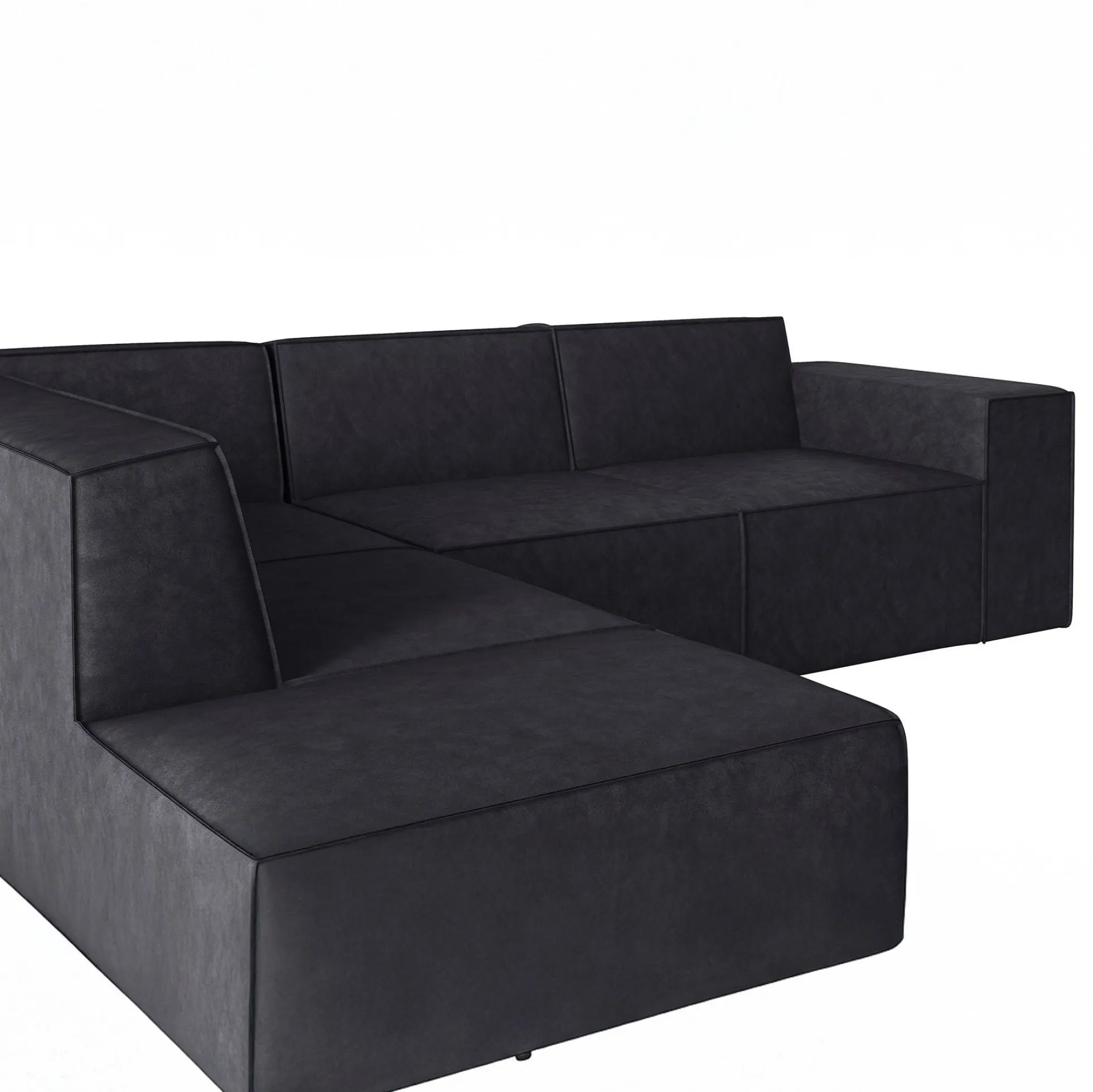 Monet - Hoekbank 4-zits met chaise longue - Kunstleer zwart - Links