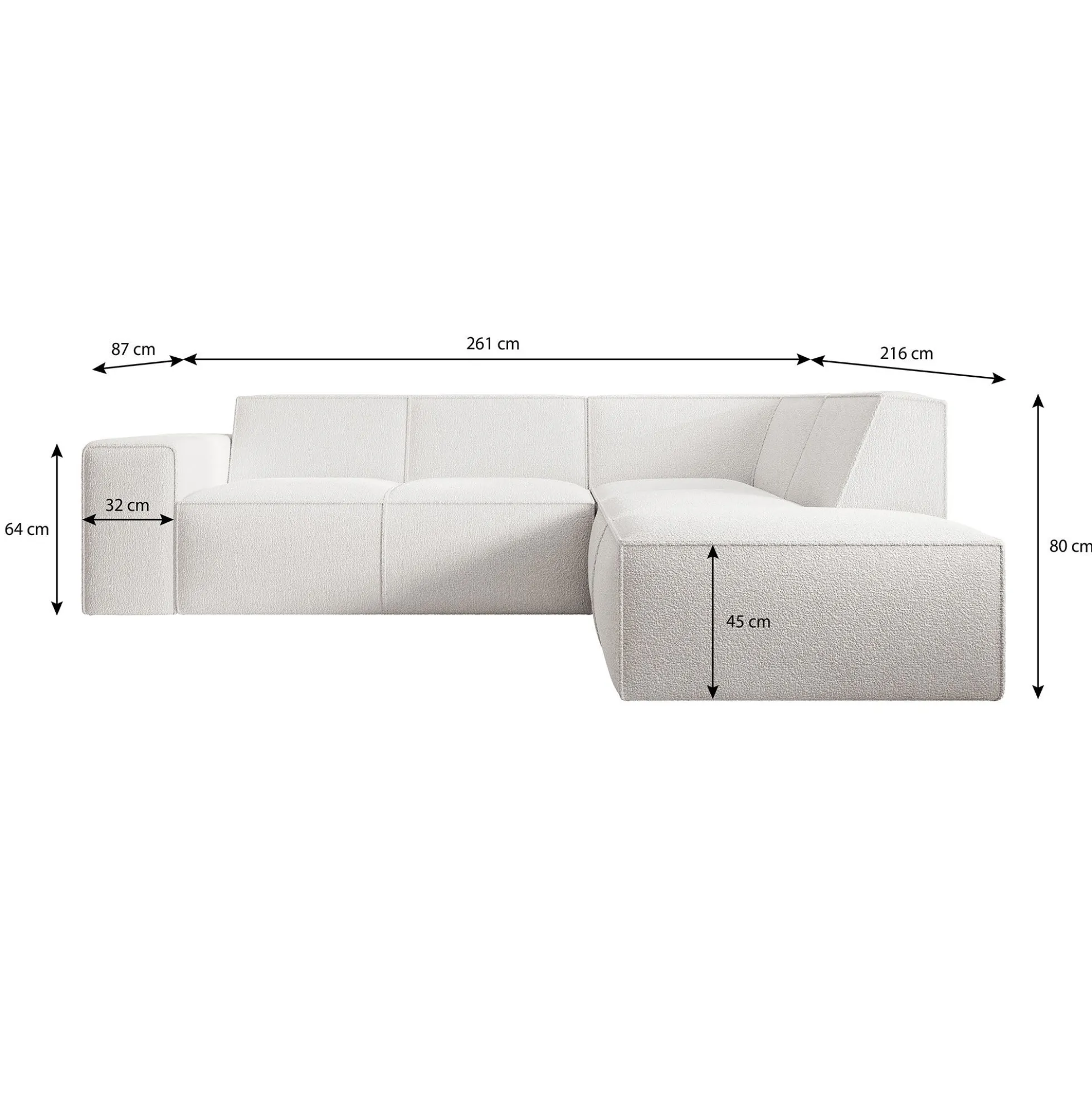 Monet - Hoekbank 4-zits met chaise longue - Teddystof wit - Rechts