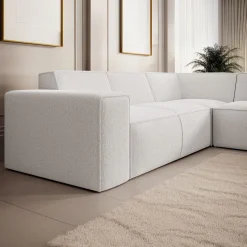 Monet - Hoekbank 4-zits met chaise longue - Teddystof wit - Rechts