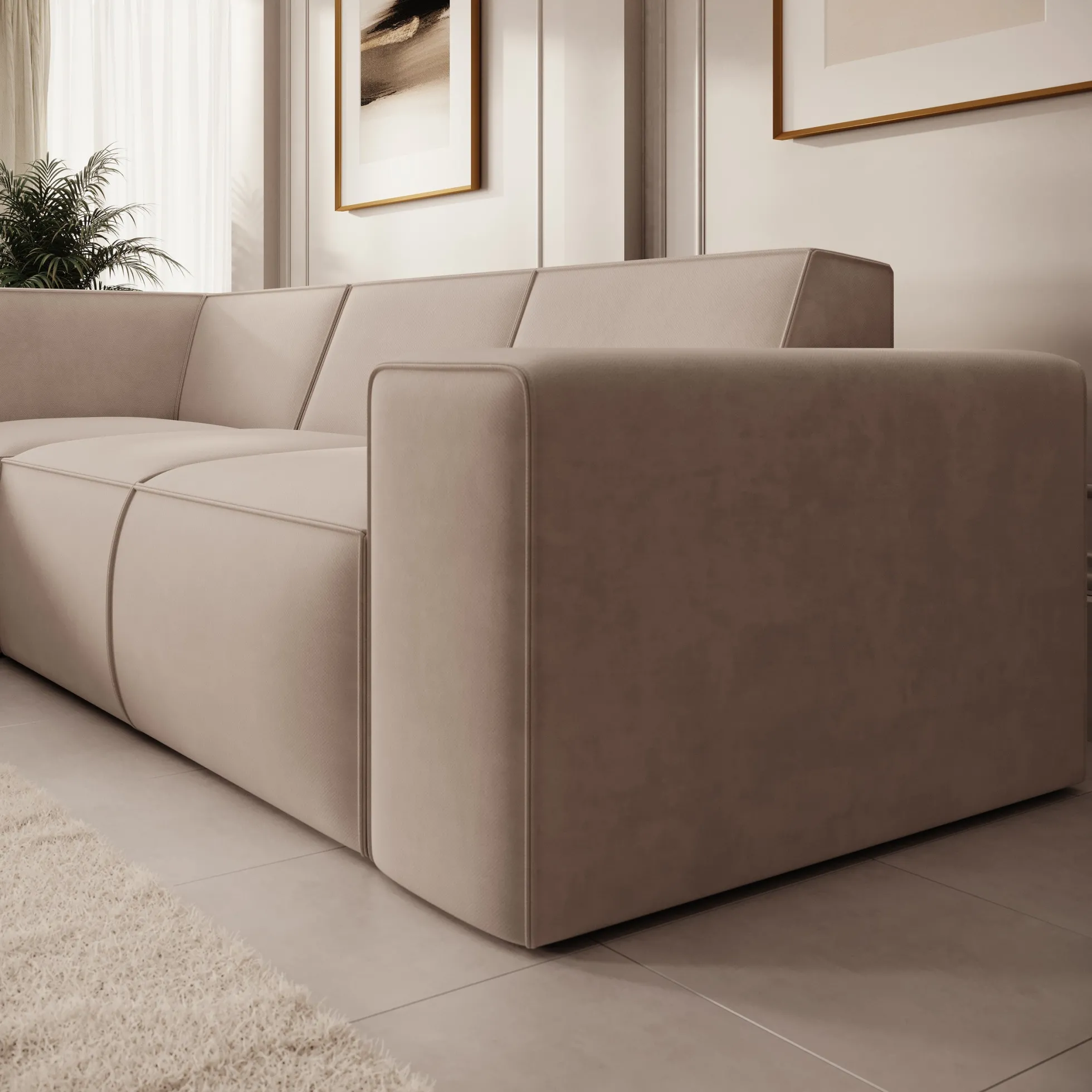 Monet - Hoekbank 4-zits met chaise longue - Stof beige - Links - 261x2