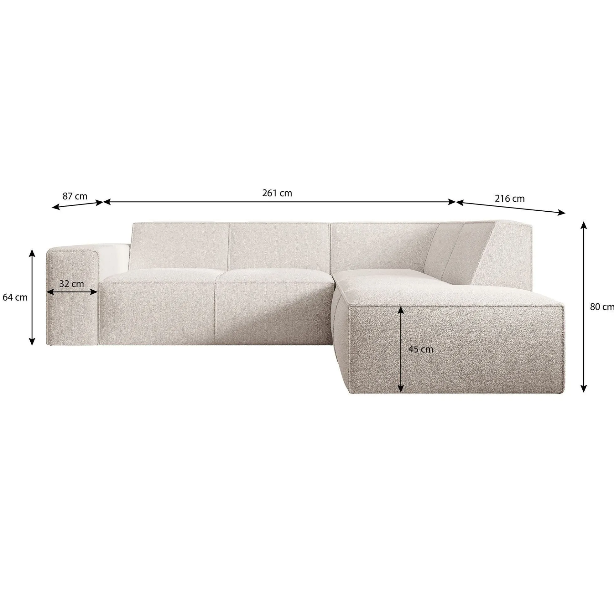 Monet - Hoekbank 4-zits met chaise longue - Teddystof grijs - Rechts