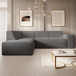 Monet - Hoekbank 4-zits met chaise longue - Teddystof grijs - Links